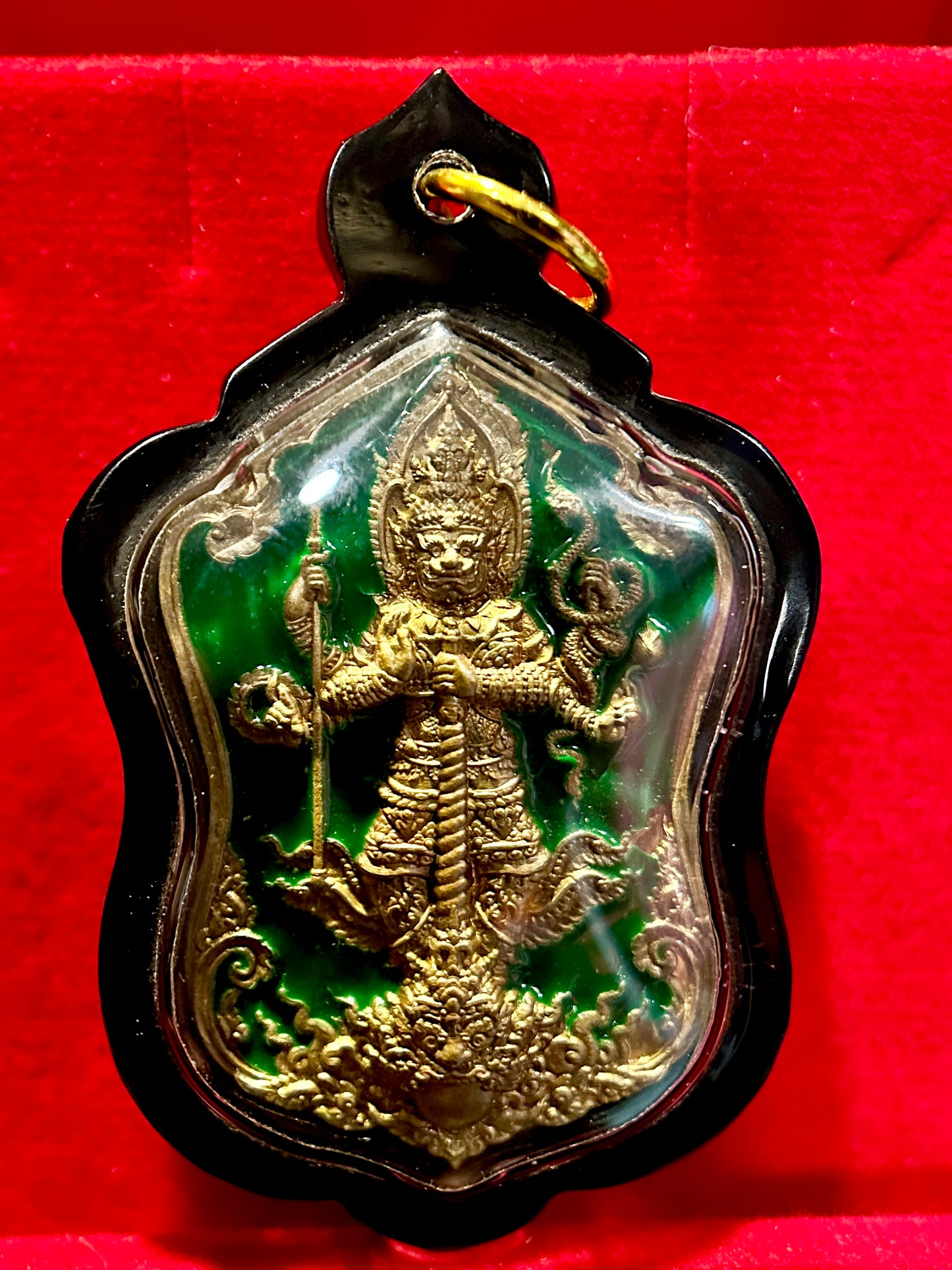 Tao Wessuwan & Rahu Guardian Amulet with Emerald Yantra Column