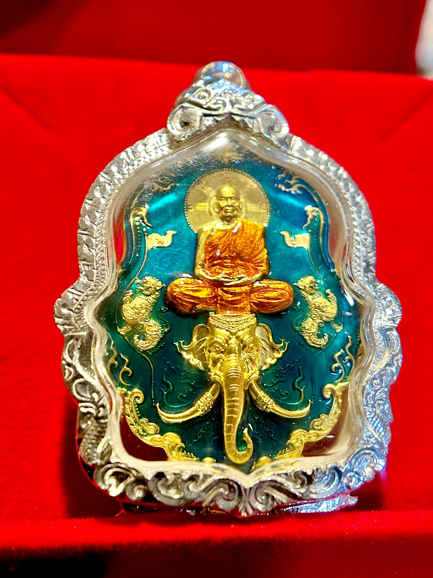 Luang Phor Phat Riding Erawan (Turquoise & Gold)