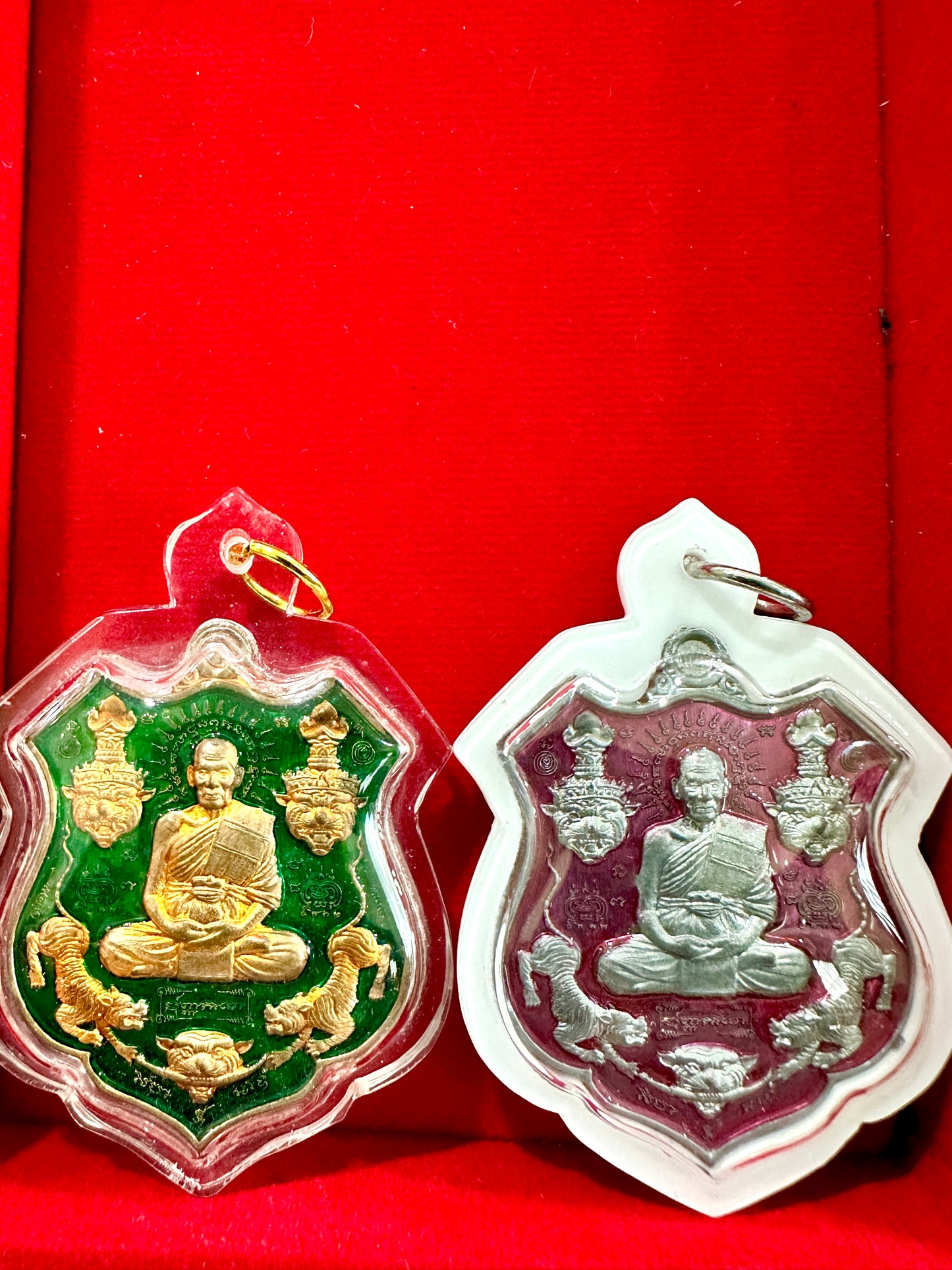 Luang Phor Phat & Tiger Headed Lersi (Green & Pink)