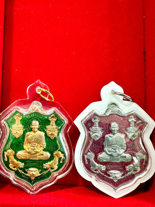 Luang Phor Phat & Tiger Headed Lersi (Green & Pink)
