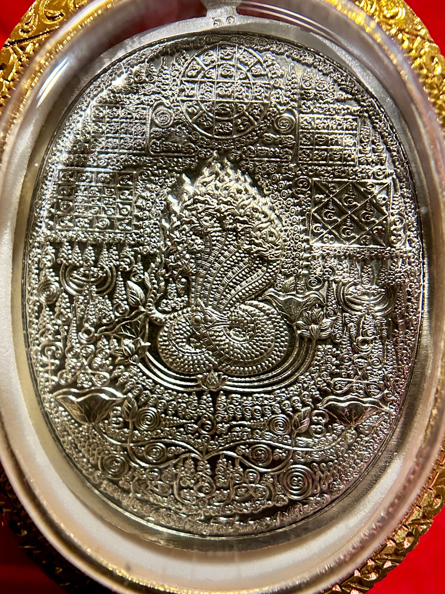 Phra Buddha on Lotus & Naga Guardian - Yantra Amulet