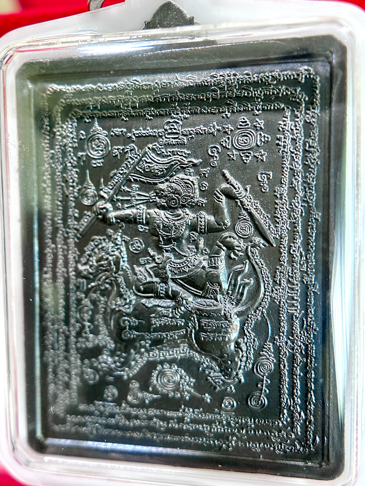 Hanuman, Monk & Elephant Amulet (Dark Steel – White Case)