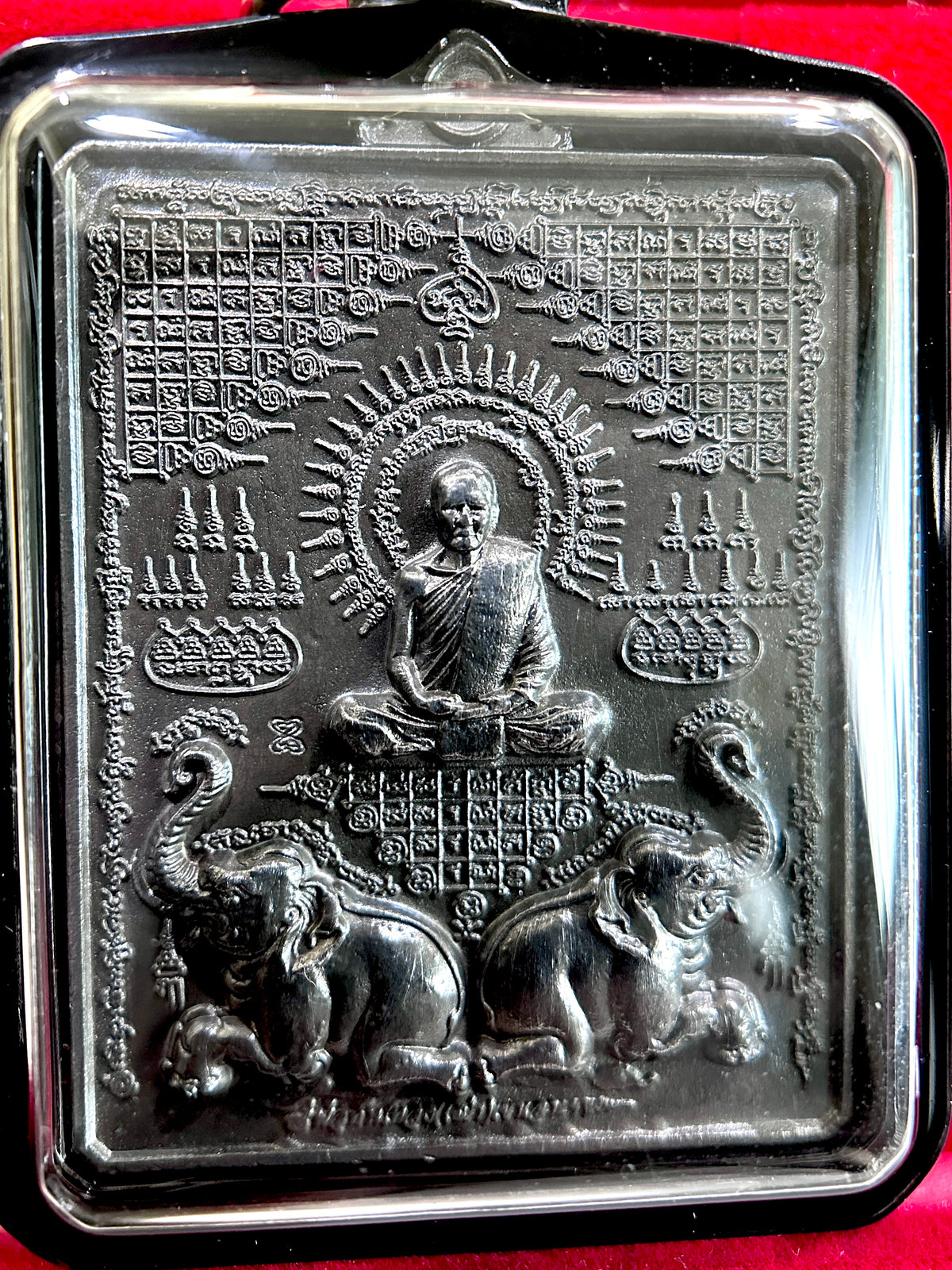 Hanuman, Monk & Elephant Amulet (Dark Steel – Black Case)