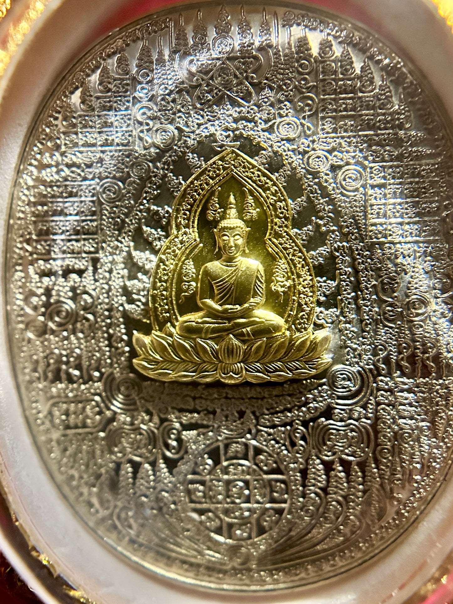 Phra Buddha on Lotus & Naga Guardian - Yantra Amulet