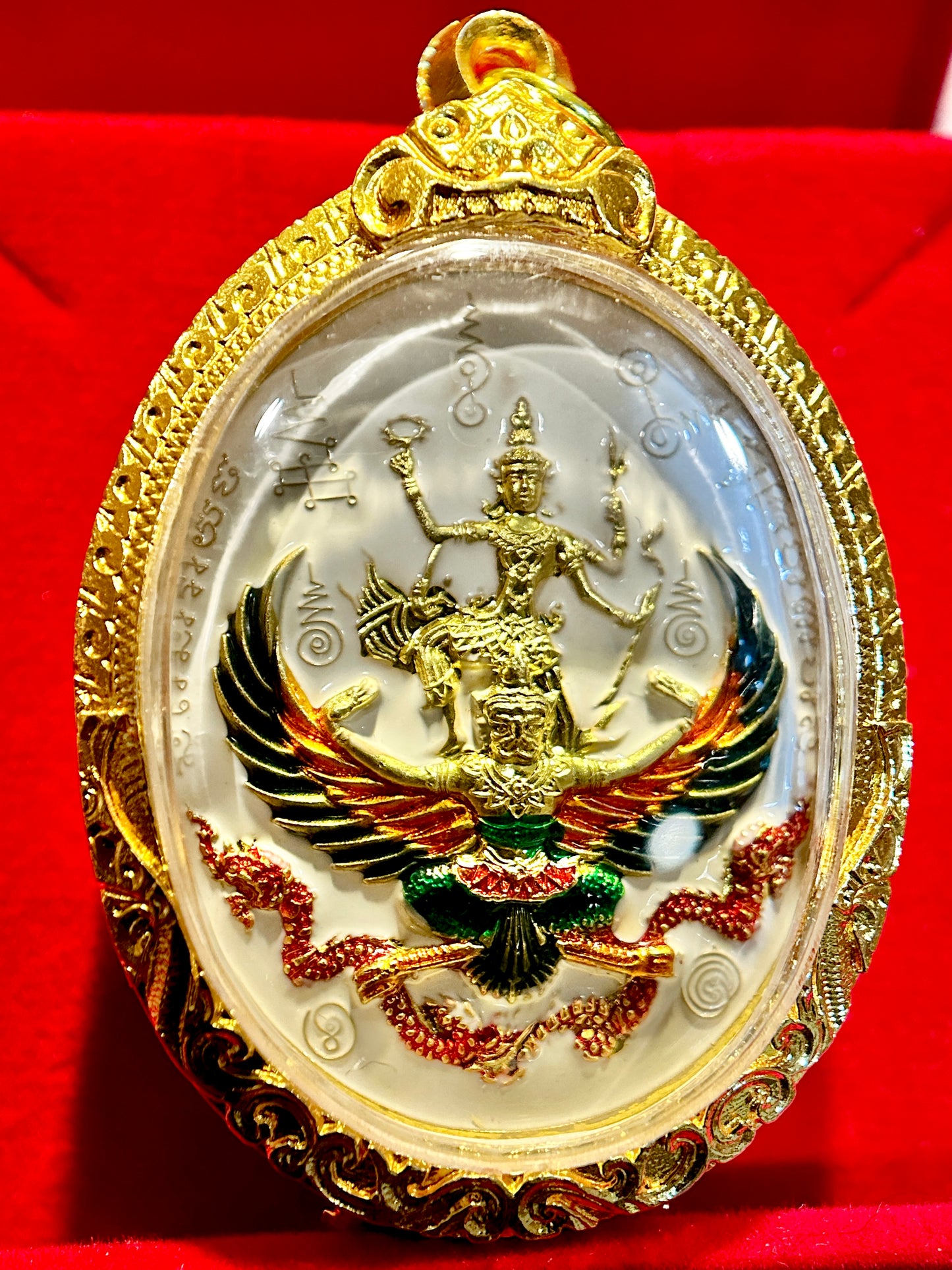 Phra Narai & Garuda with Rahu – Wealth & Protection Amulet (Whire & Gold)