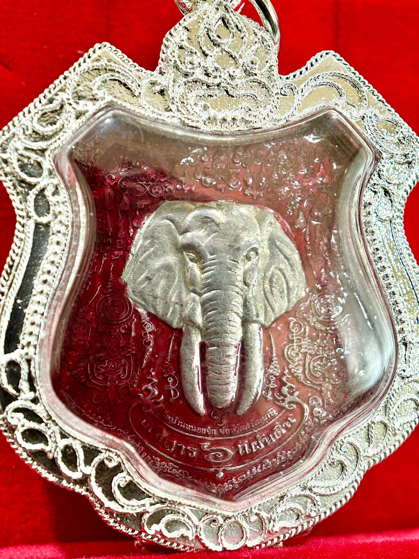 Sacred Elephant Amulet (Red & Silver)