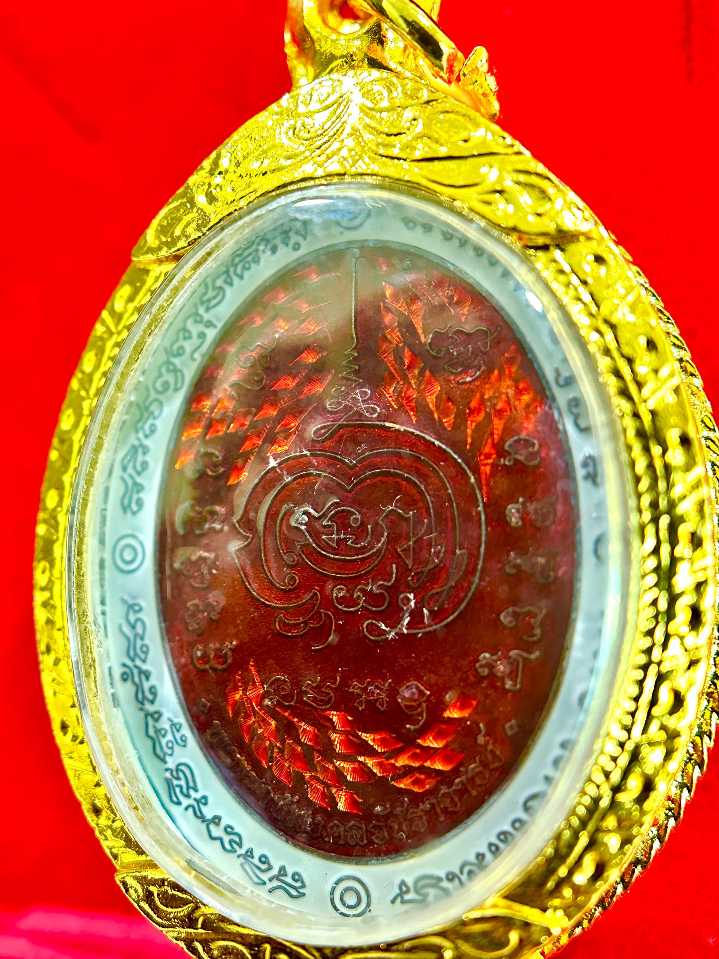 Triple Tao Wessuwan Sacred Yantra (Red & Gold)