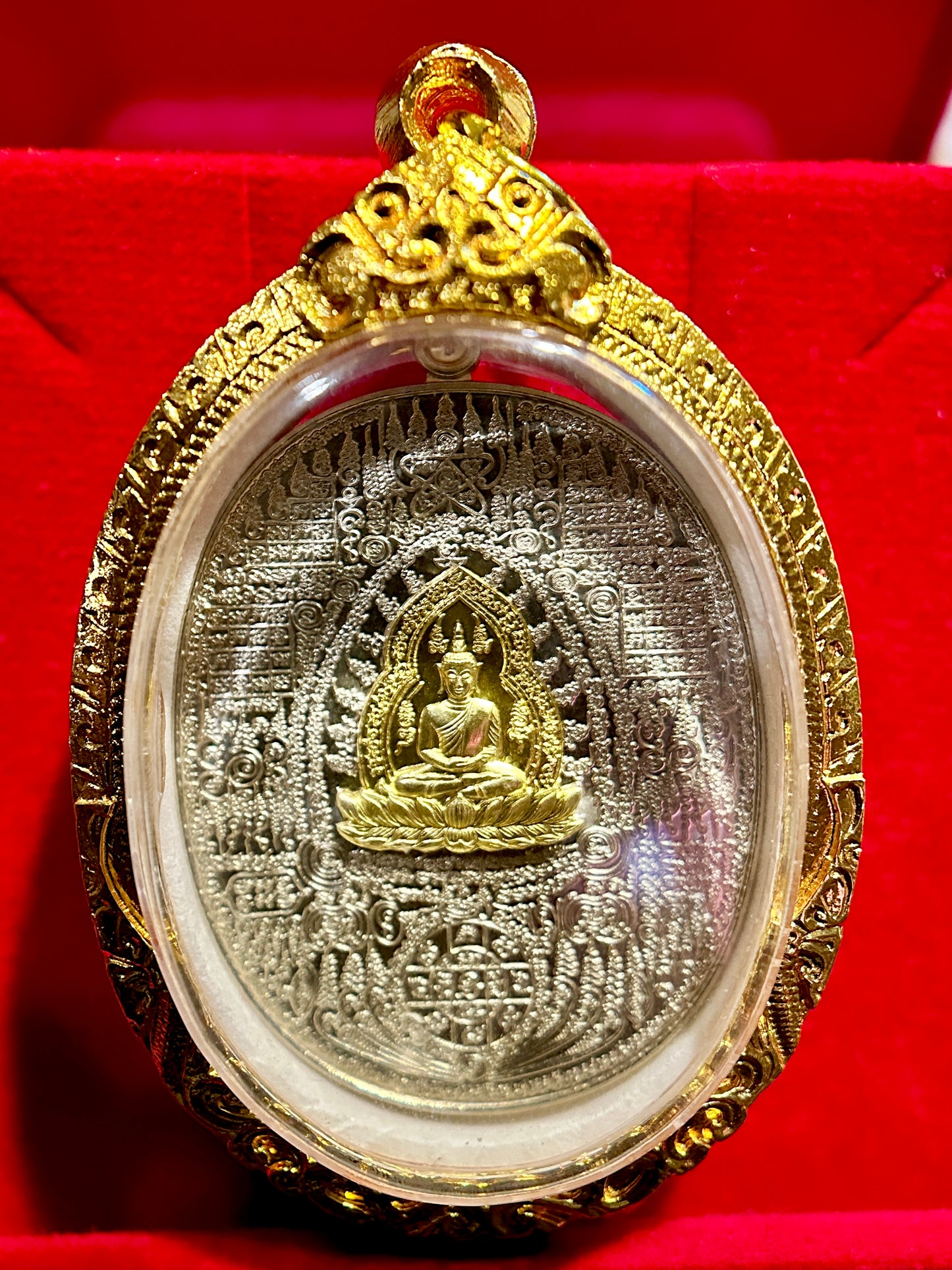 Phra Buddha on Lotus & Naga Guardian - Yantra Amulet