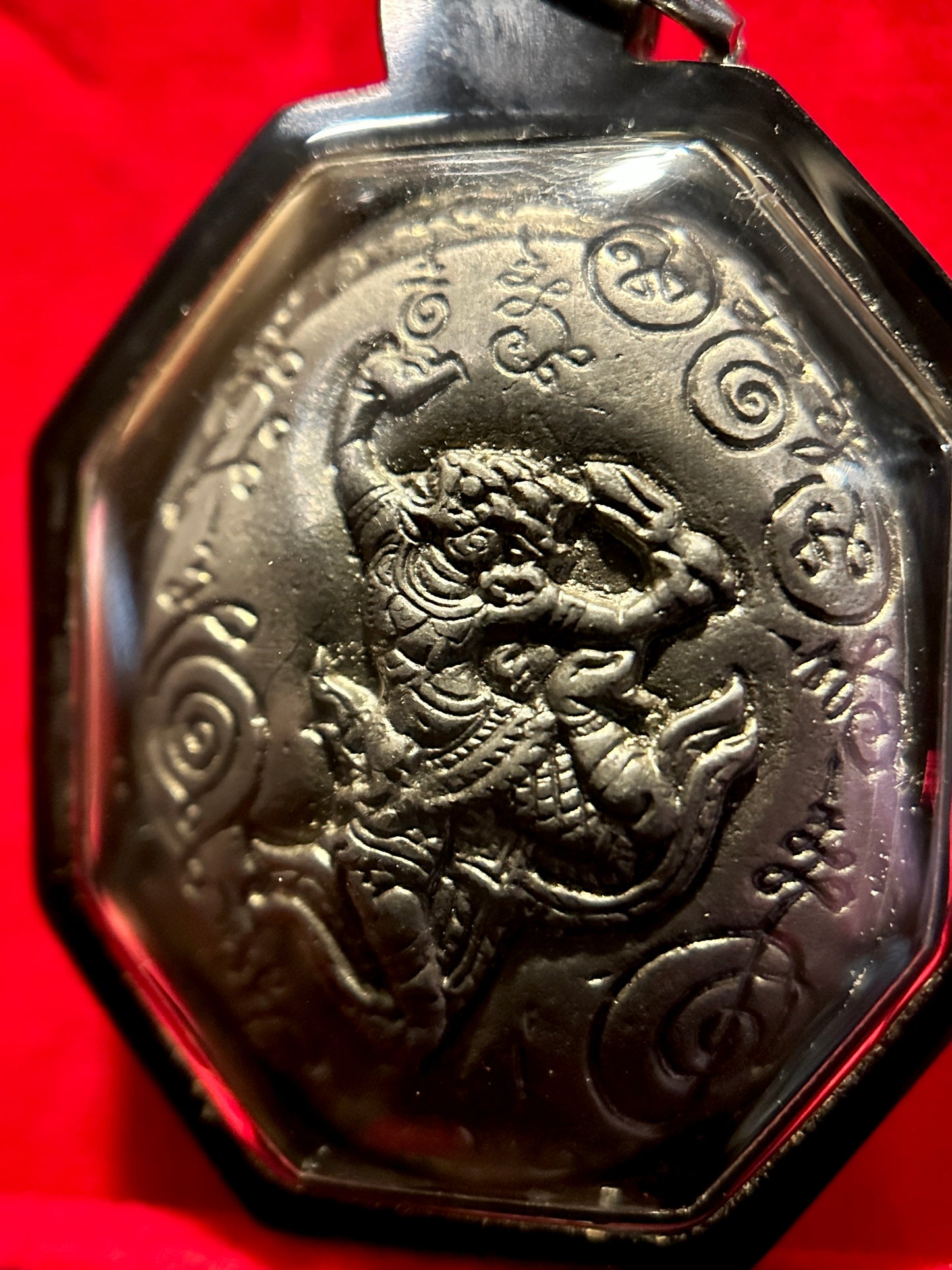 Phra Pidta Naga & Hanuman Amulet (Stone Finish / Black Case)