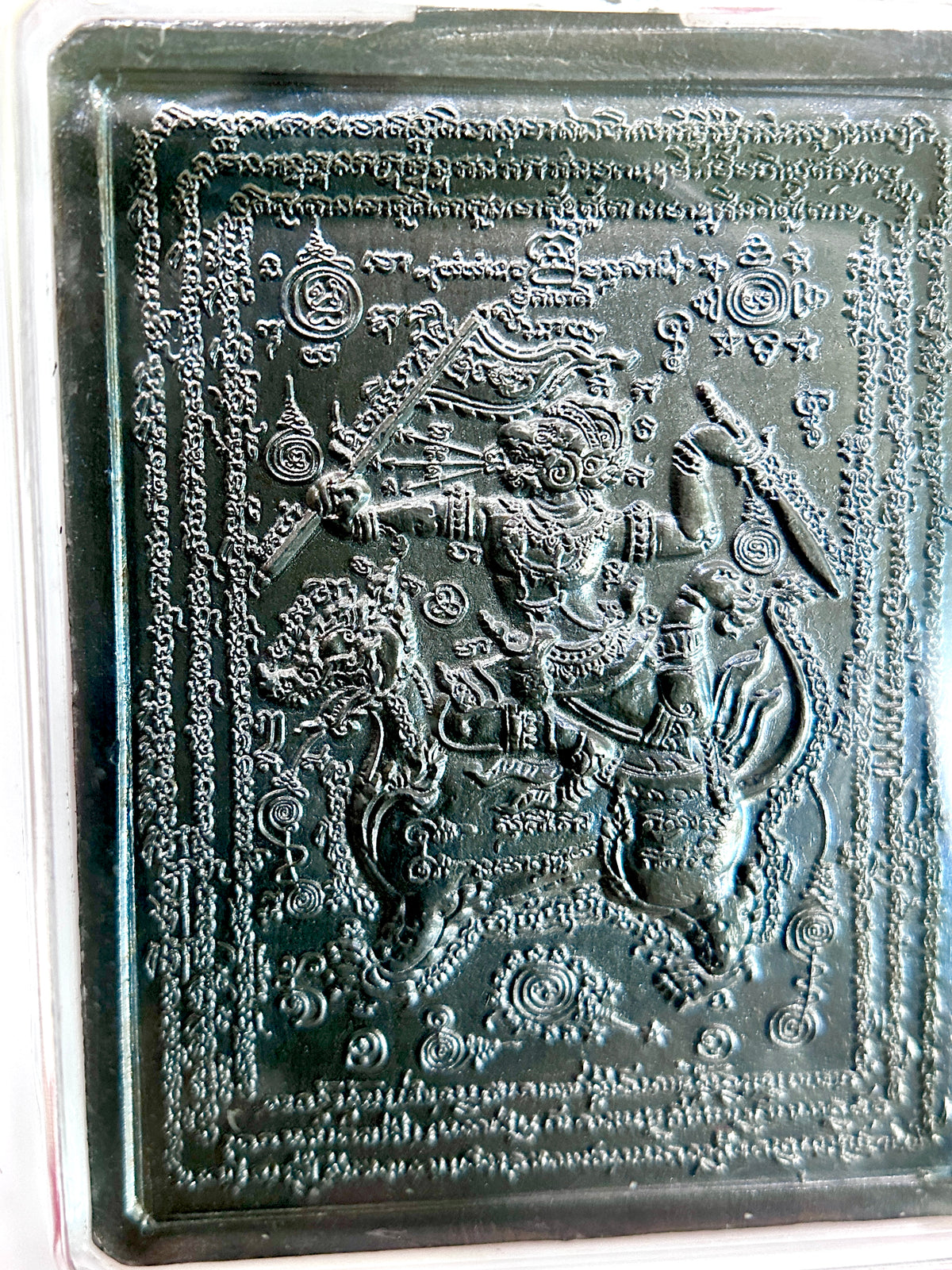 Hanuman, Monk & Elephant Amulet (Dark Steel – White Case)
