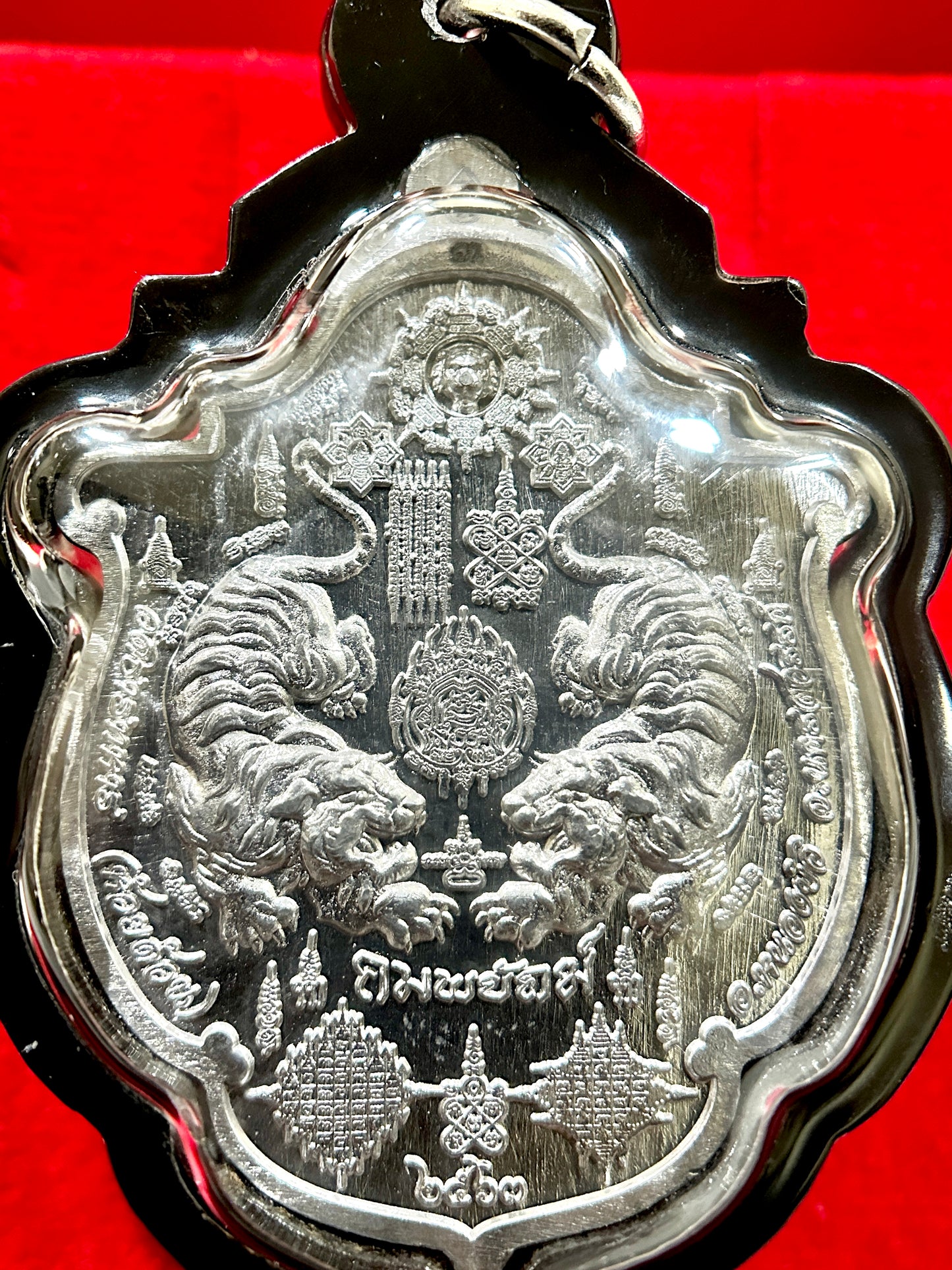 Luang Phor Phat Tiger Power Amulet (Maroon & Silver)