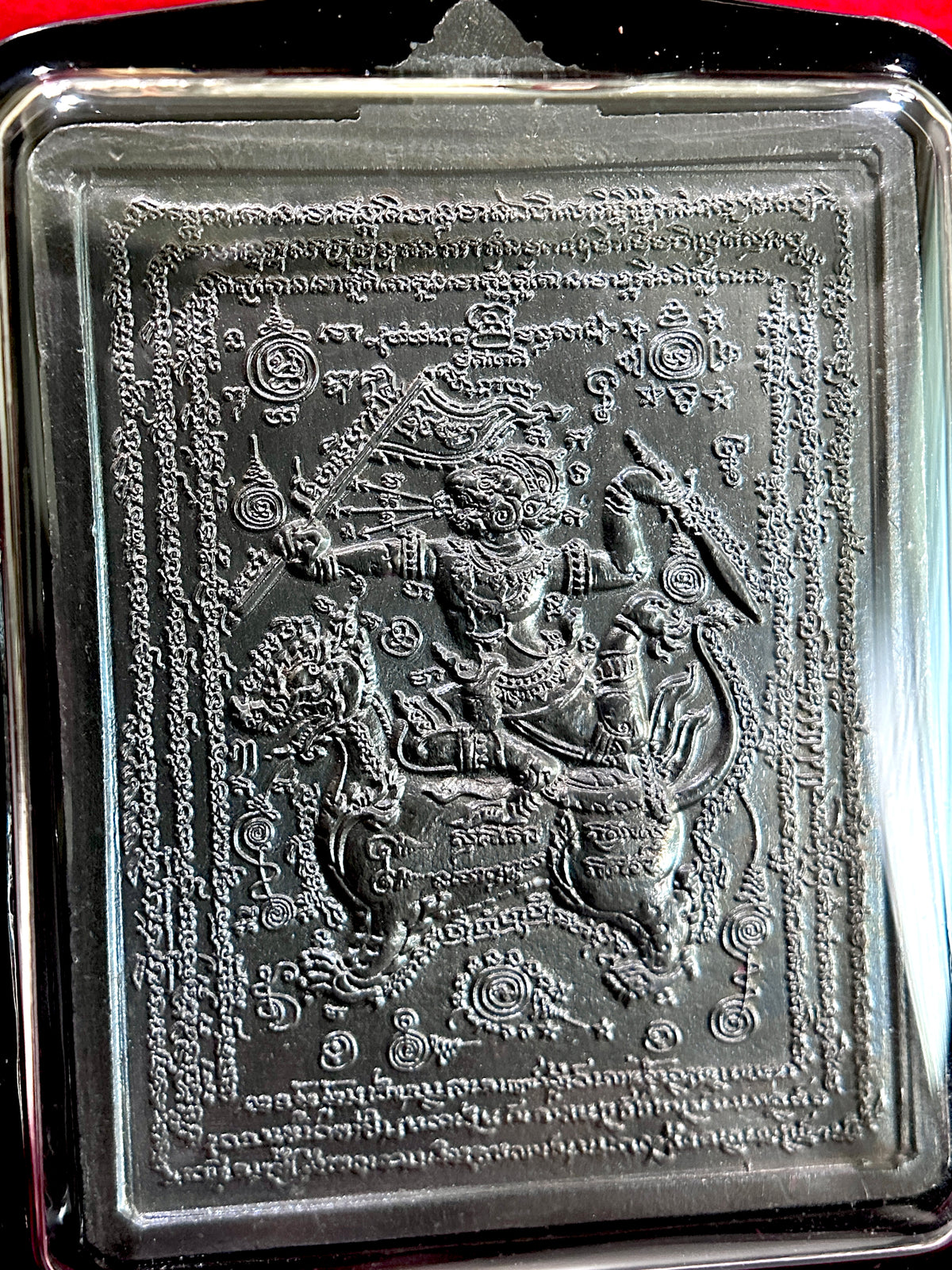 Hanuman, Monk & Elephant Amulet (Dark Steel – Black Case)