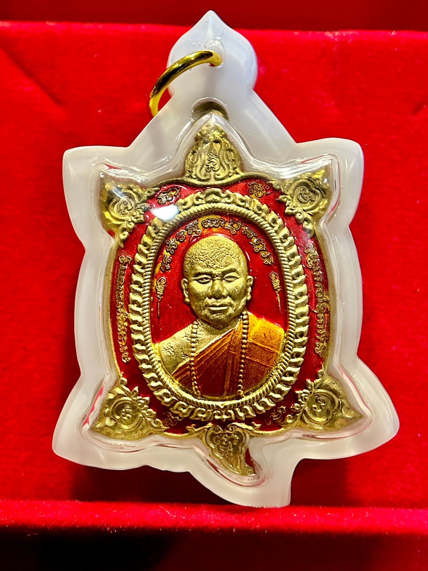 Luang Pu Udomsap Turtle  Amulet (Red/Gold)