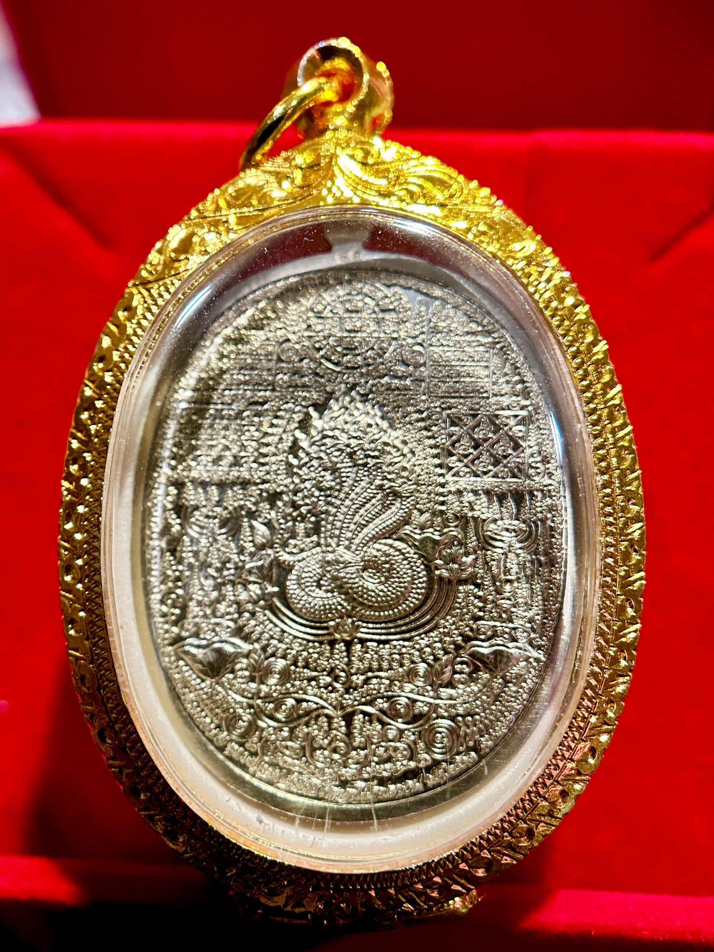 Phra Buddha on Lotus & Naga Guardian - Yantra Amulet