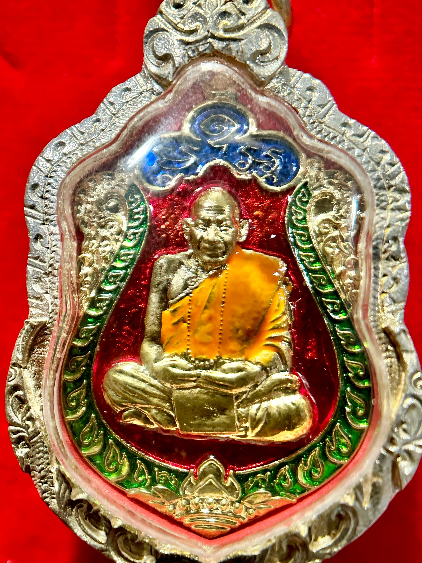 Luang Pu Maha Sila Meditation Amulet (Red, Green & Gold Edition)