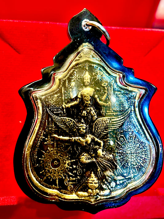Phra Narai Riding Garuda & Erawan (Black/Gold)